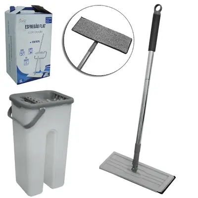 ESFREGAO MOP FLAT 360º COM 1 REFIL + BALDE 6L