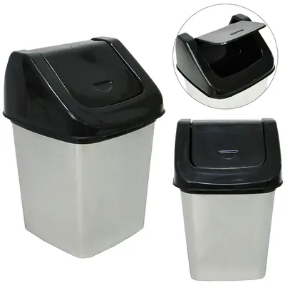 LIXEIRA DE PIA DE PLASTICO QUADRADA LABEL PRATA COM TAMPA BASCULANTE 3.6L