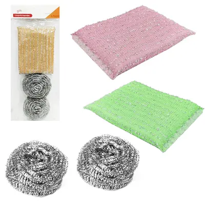ESPONJA / BUCHA DE ACO REDONDA COM 2 PECAS 5CM DE Ø + 2 ANTI-RISCO 11,5X8,5CM