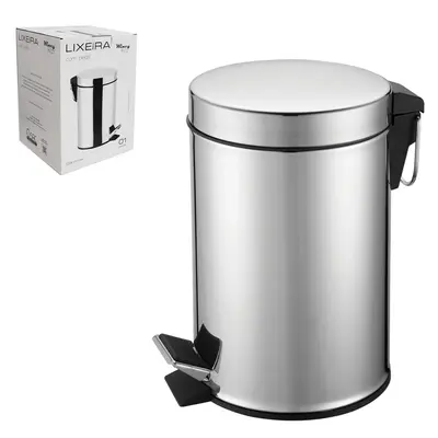 LIXEIRA COM PEDAL REDONDA DE INOX E BALDE INTERNO REMOVIVEL 3L 25X16,8CM DE Ø