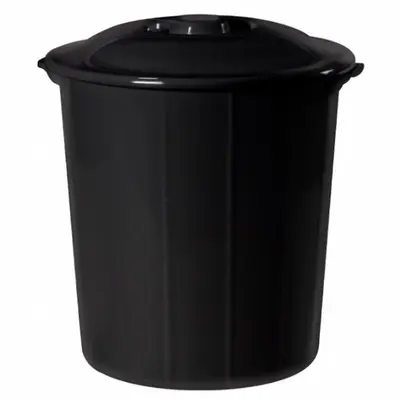 LIXEIRA CESTO DE PLASTICO REDONDO PRETO COM TAMPA E ALCA 12 LTS 31X27CM DE Ø