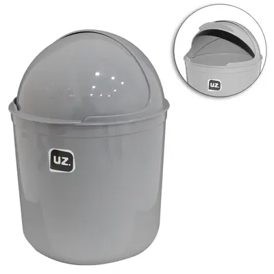 LIXEIRA DE PIA DE PLASTICO REDONDA COM TAMPA CINZA 4L