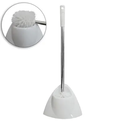 ESCOVA SANITARIA COM SUPORTE DE PLASTICO TRIANGULAR CABO INOX 43,5X18,5X9CM