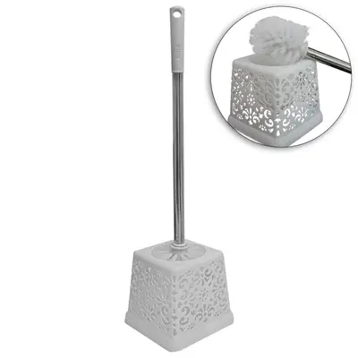 ESCOVA SANITARIA COM SUPORTE DE PLASTICO QUADRADO CABO INOX 53X13X12CM