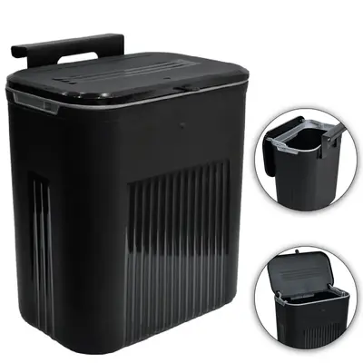 LIXEIRA DE PLASTICO RETANGULAR COM SUPORTE PARA PENDURAR + AUTOADESIVO E TAMPA PRETA 9L 31X26X17,1CM