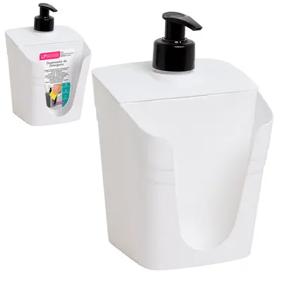 DISPENSER PORTA DETERGENTE / ESPONJA DE PLASTICO BASIC BRANCO 610ML 18X12X9CM