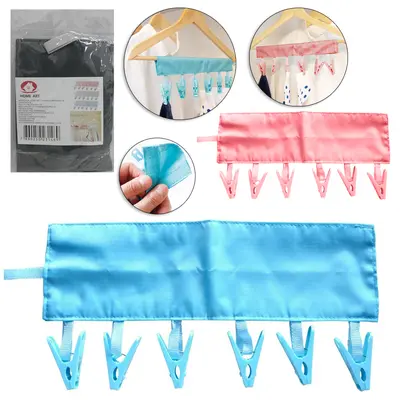 VARAL DE PENDURAR DE PLASTICO / POLIESTER COM VELCRO + 6 PRENDEDORES 34X10,5CM