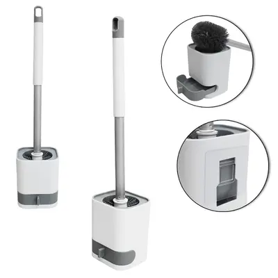ESCOVA SANITARIA COM SUPORTE DE PLASTICO RETANGULAR DE PAREDE + GAVETA + AUTOADESIVO E CABO ALUMINIO 47,5X10,5X9,5CM