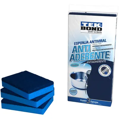 ESPONJA / BUCHA ABRASIVA ANTIVIRAL ANTIADERENTE DUPLA FACE BLINDADA 3 PECAS 110X75X20MM