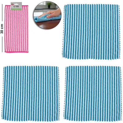 PANO DE LIMPEZA DE POLIESTER MULTIUSO MAX CLEAN COM 3 PECAS 30X30CM