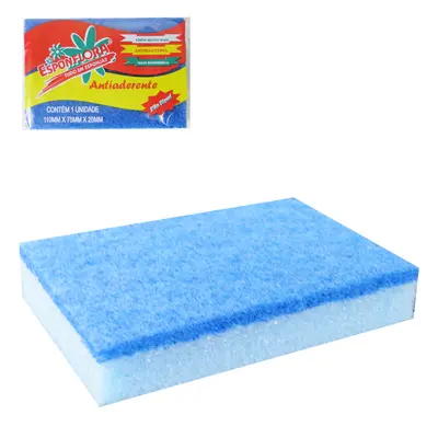 ESPONJA / BUCHA ABRASIVA MULTIUSO ANTIADERENTE DUPLA FACE AZUL 110X75X20MM