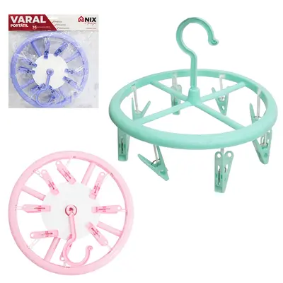 VARAL DE PENDURAR DE PLASTICO REDONDO FIXO COM 8 PRENDEDORES 23CM DE Ø