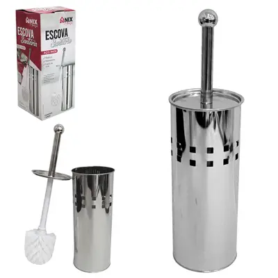 ESCOVA SANITARIA COM SUPORTE INOX REDONDO 34X10CM DE Ø