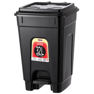 LIXEIRA COM PEDAL DE PLASTICO QUADRADA COM TAMPA PRETA 32L 49X37X33CM