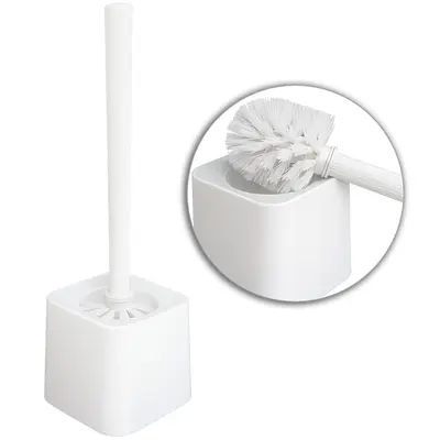 ESCOVA SANITARIA COM SUPORTE DE PLASTICO QUADRADO BRANCO 39X12CM