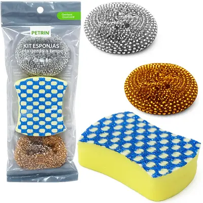 ESPONJA / BUCHA DE ACO REDONDA COM 2 PECAS 7,5CM DE Ø + 1 ANTI-RISCO 100X75X30MM