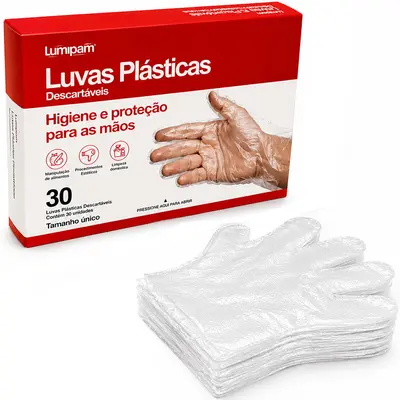 LUVAS PLASTICAS DESCARTAVEIS COM 30 PECAS