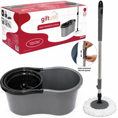 ESFREGAO MOP GIRATORIO 360º COM BALDE 8L E CABO EXTENSIVEL
