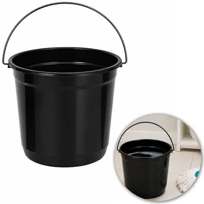 BALDE DE PLASTICO REDONDO PRETO COM ALCA DE METAL 8L 22X25CM DE Ø