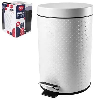 LIXEIRA DE INOX COM PEDAL REDONDA E BALDE INTERNO REMOVIVEL BRANCO 3L