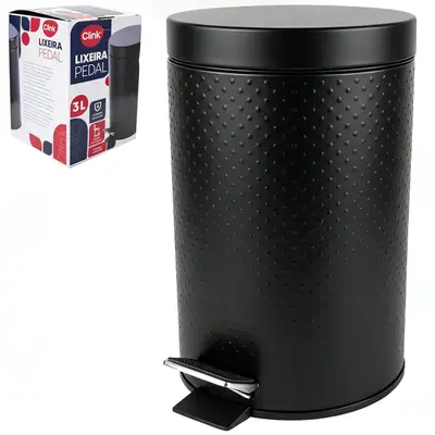 LIXEIRA DE INOX COM PEDAL REDONDA E BALDE INTERNO REMOVIVEL PRETO 3L