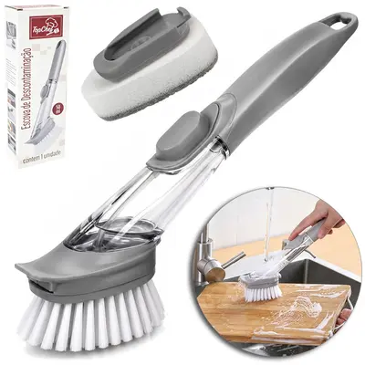 ESCOVA MULTIUSO PARA LIMPEZA COM RASPADOR + BUCHA CABO DISPENSER DE PLASTICO