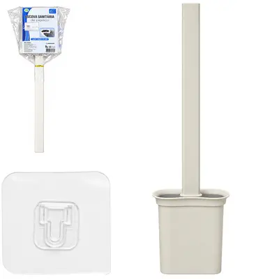 ESCOVA SANITARIA DE SILICONE COM SUPORTE DE PLASTICO OVAL DE PAREDE + AUTOADESIVO 36,5X8X2,5CM