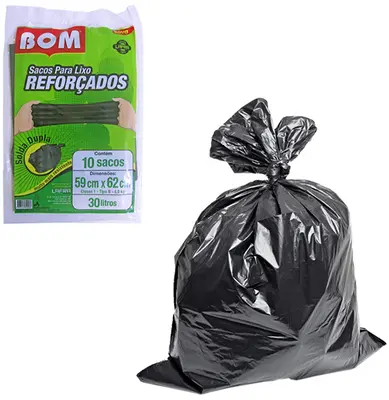 SACOS PARA LIXO REFORCADO 30L COM 10 SACOS 59X62CM