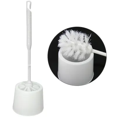 ESCOVA SANITARIA COM SUPORTE DE PLASTICO REDONDO BRANCO 32CM