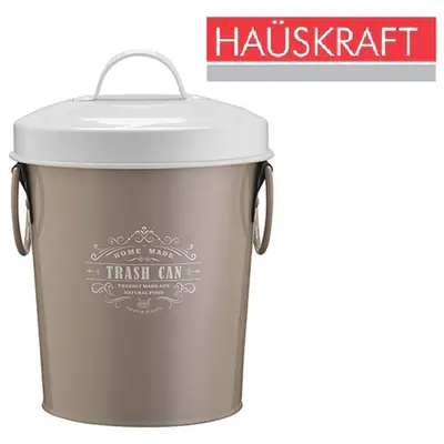 LIXEIRA DE METAL REDONDA COM TAMPA + ALCA VANILA HAUSKRAFT 1,8L 20X15CM DE Ø