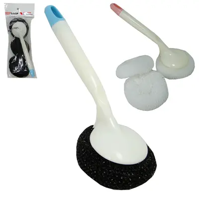 ESPONJA / BUCHA REDONDA PARA LIMPEZA ANTI-RISCO MULTIUSO CABO PLASTICO + 2 REFIS 24X9CM DE Ø