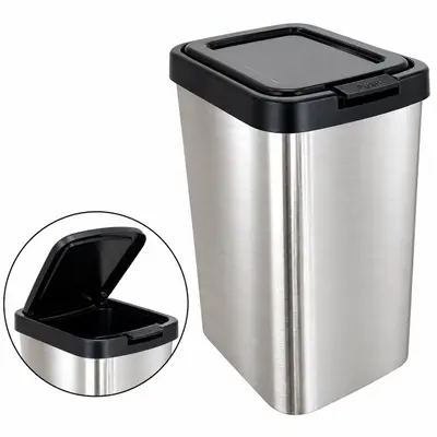 LIXEIRA DE PLASTICO RETANGULAR LABEL PRATA COM TAMPA CLICK 9L