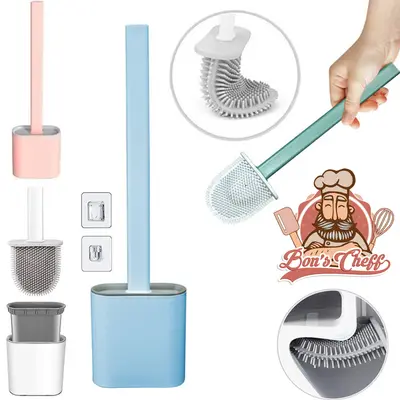 ESCOVA SANITARIA DE SILICONE COM SUPORTE + BASE PLASTICO OVAL PAREDE E AUTOADESIVO MACHO E FEMEA