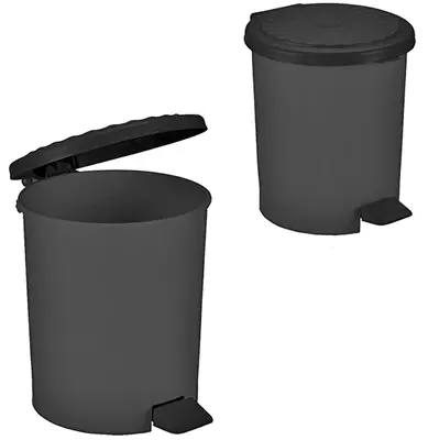 LIXEIRA COM PEDAL DE PLASTICO REDONDA PRETA 7L