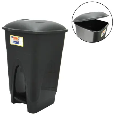 LIXEIRA COM PEDAL DE PLASTICO QUADRADA COM TAMPA PRETA 65L