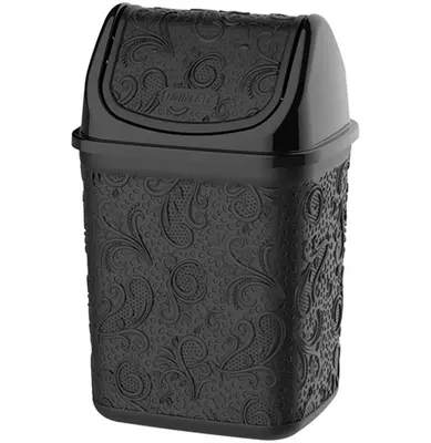 LIXEIRA DE PIA DE PLASTICO RETANGULAR COM TAMPA BASCULANTE RENDA FLORAL PRETA 4,5L