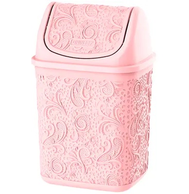 LIXEIRA DE PIA DE PLASTICO RETANGULAR COM TAMPA BASCULANTE RENDA FLORAL ROSA 4,5L