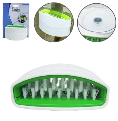ESPONJA / ESCOVA DE PLASTICO OVAL PARA LAVAR TALHERES COM VENTOSA 10,5X6,5X4,5CM