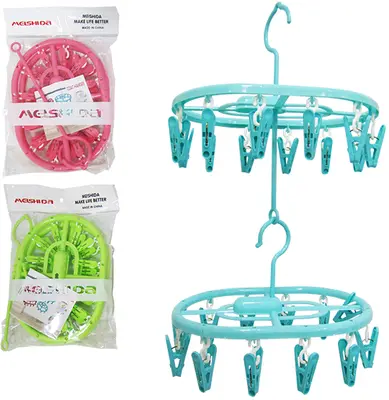 VARAL DE PENDURAR DE PLASTICO OVAL DUPLO FIXO COM 24 PRENDEDORES COLORS NA SOLAPA