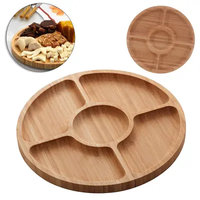 BANDEJA PETISQUEIRA DE BAMBU REDONDA COM 5 DIVISORIAS 25CM DE Ø