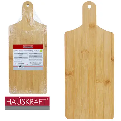 TABUA DE CORTE DE MADEIRA / BAMBU MULTIUSO RETANGULAR COM PEGADOR HAUSKRAFT 37X15CM