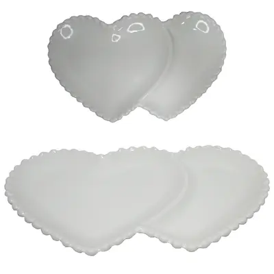 PETISQUEIRA CORACAO DE PORCELANA COM 2 DIVISORIAS PEROLA 30,5X18,5CM