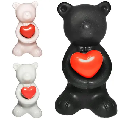 ENFEITE URSO COM CORACAO DE PORCELANA 14,5X8,5X8CM