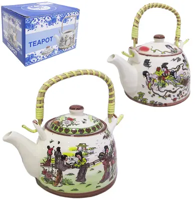 CHALEIRA DE PORCELANA DECORADA COM INFUSOR 600ML NA CAIXA