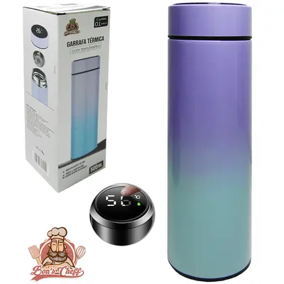 GARRAFA TERMICA DE INOX COM TERMOMETRO DIGITAL + TAMPA COLORS DEGRADE 500ML NA CAIXA