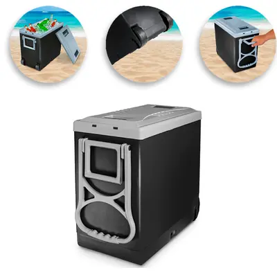 CAIXA SUPER TERMICA DE PLASTICO PRETA COM RODAS + 3 ALCAS 32L 51X41,5X25CM