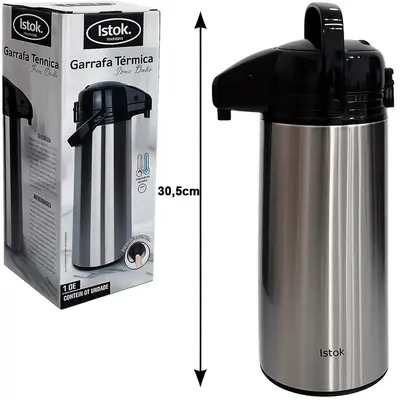 GARRAFA TERMICA DE INOX COM AMPOLA DE VIDRO + TRAVA NA TAMPA DOHA 1,9L