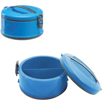 MARMITA TERMICA DE PLASTICO COM 2 DIVISORIAS E TRAVA LATERAL AZUL 1,5L