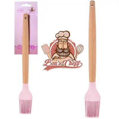 PINCEL CULINARIO DE SILICONE ROSA CABO MADEIRA BONS CHEFF 27X3,5CM NA CARTELA