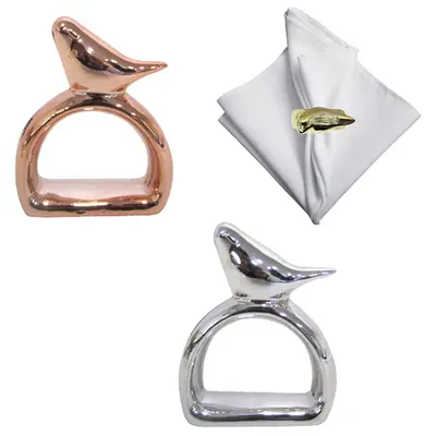 ANEL PORTA GUARDANAPO PASSARO DE PORCELANA METALIZADO 7X5,5X2CM